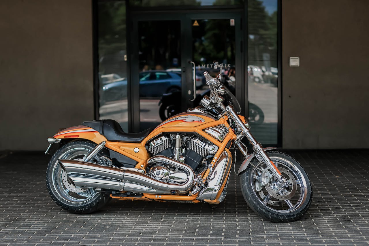 a parked Harley-Davidson VRSC