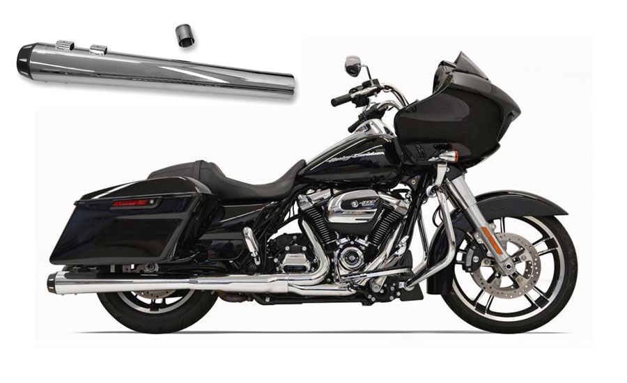 Tapered slip-on muffler on black and chrome motorcycle