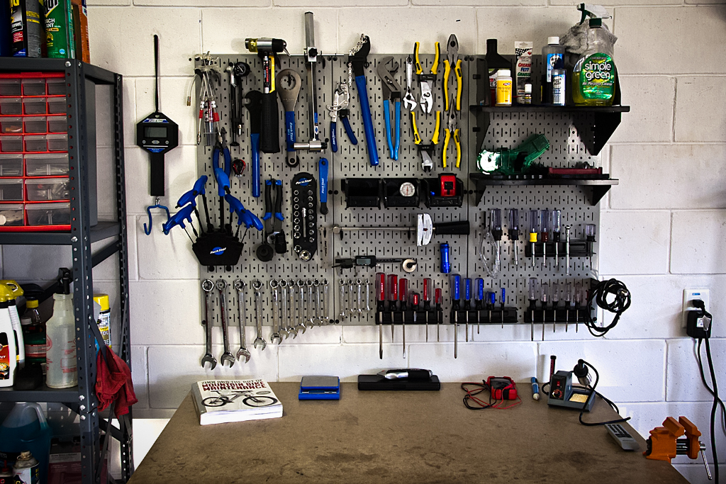 Tools hanging on wall in Garage