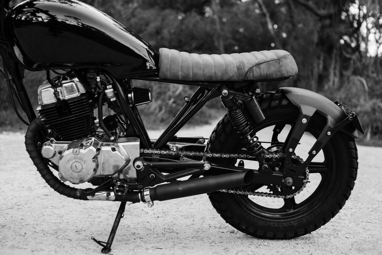 Black and white photo of a motorcycle