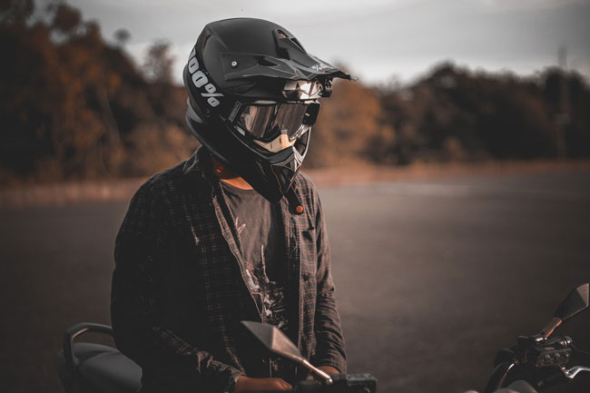concerned rider with helmet