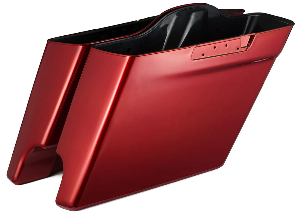 Red stretched extended saddlebags for Harley Davidson Touring