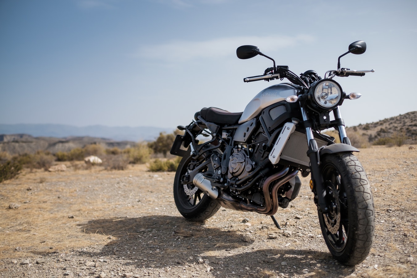 A silver Yamaha motorcycle