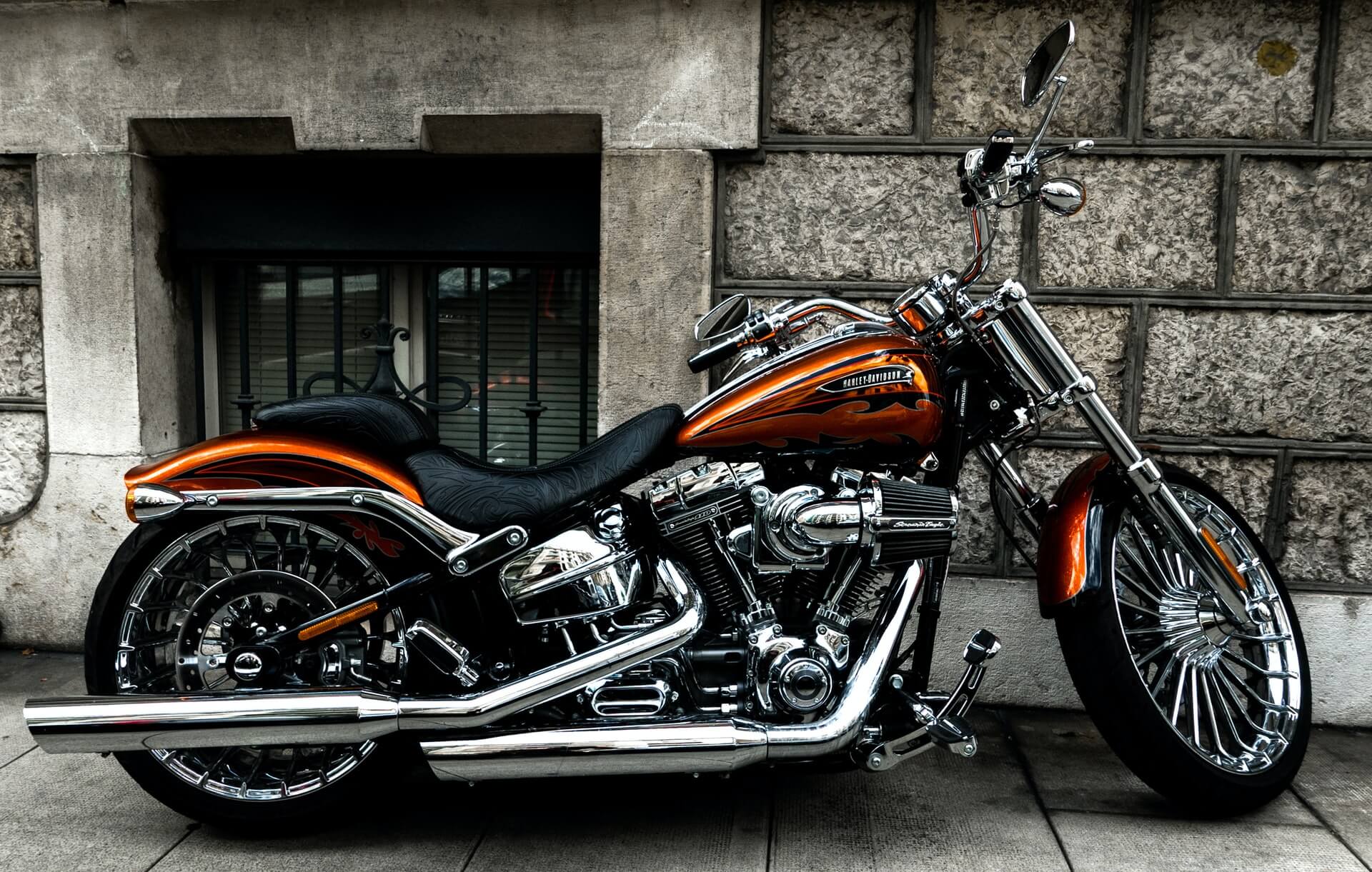 Harley motorcycle with custom double exhaust