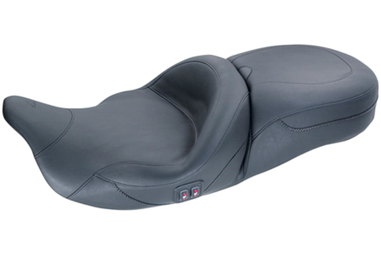 This heated motorcycle seat adds creature comfort to the ride when the weather is cold.