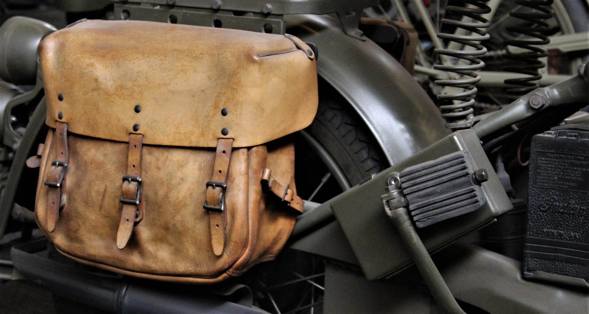 Leather saddle bag on a motorcycle