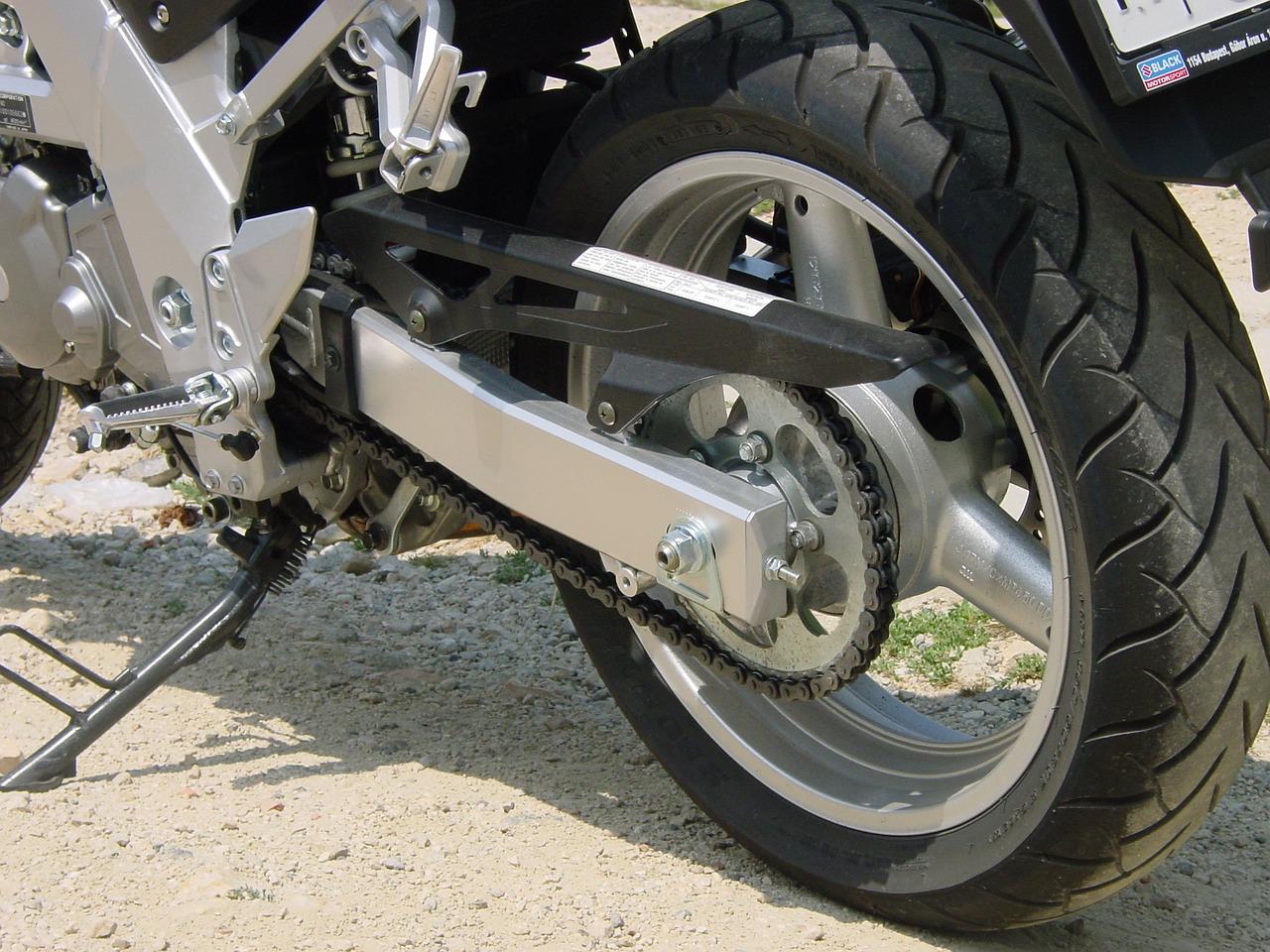 Close up of a motorcycle back tire