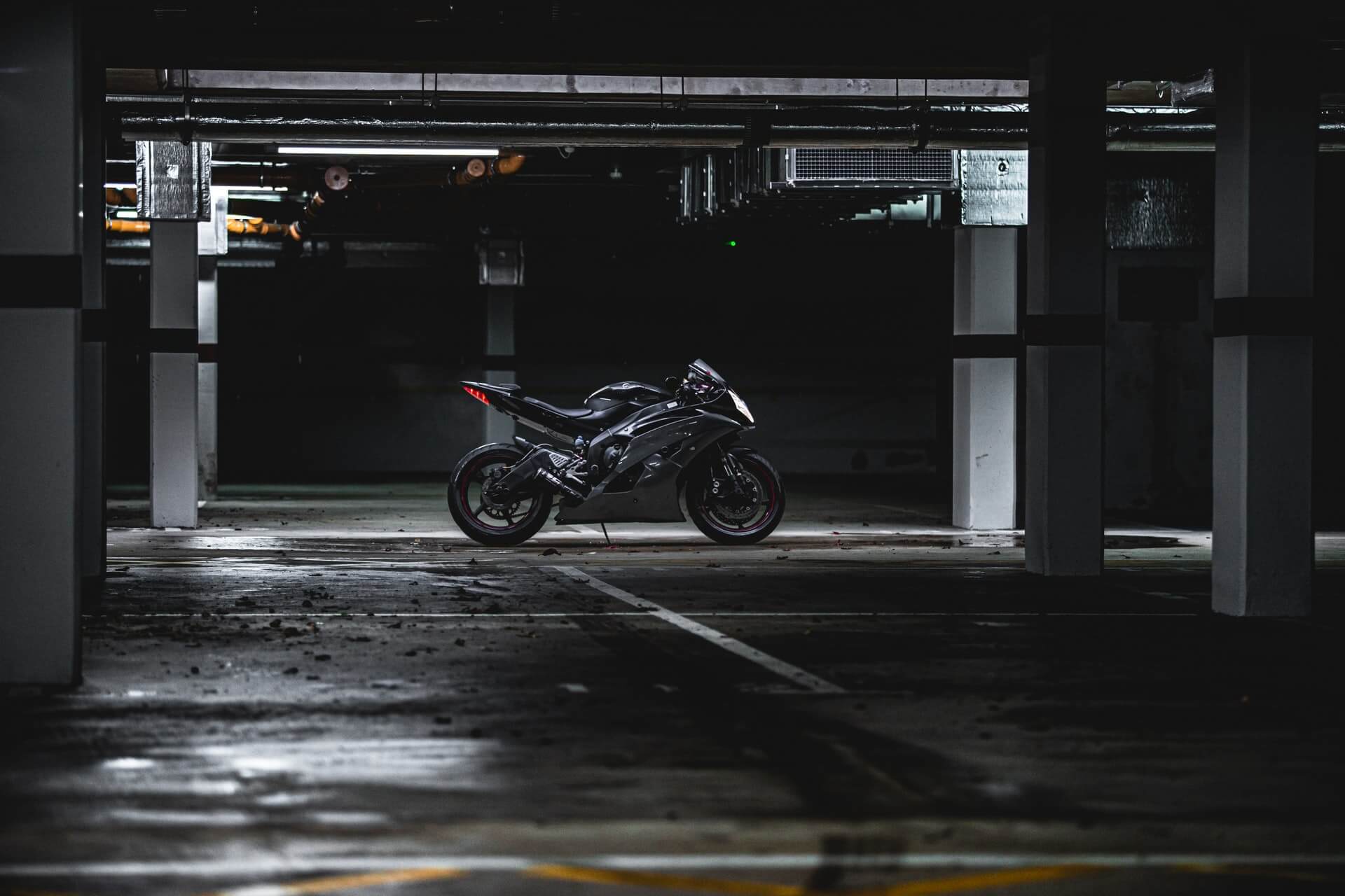 Motorcycle in empty parking garage