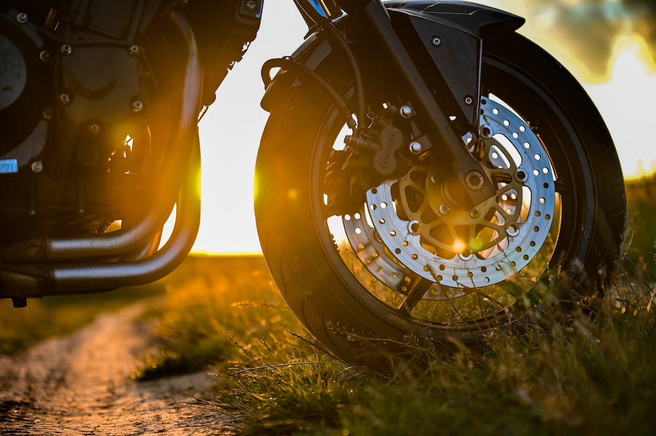 motorcycle tire on green grass