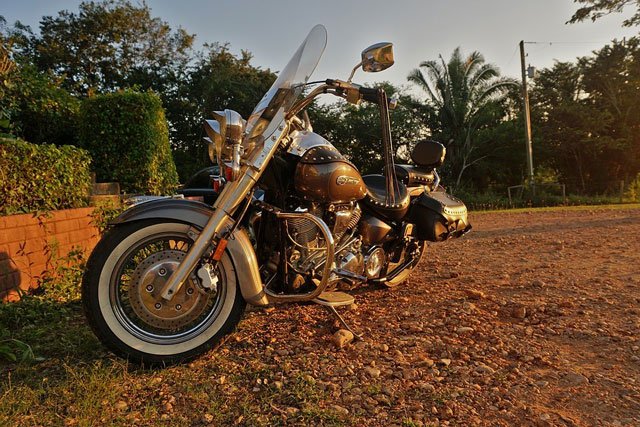 parked Yamaha cruiser bike