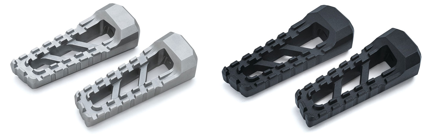 Motorcycle footpegs in black and silver